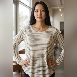 J Jill Perfect Pima Brushed striped cotton long sleeve top, size large